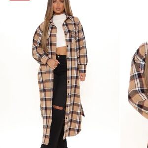 Tan Plaid Longline Trench Coat Jacket